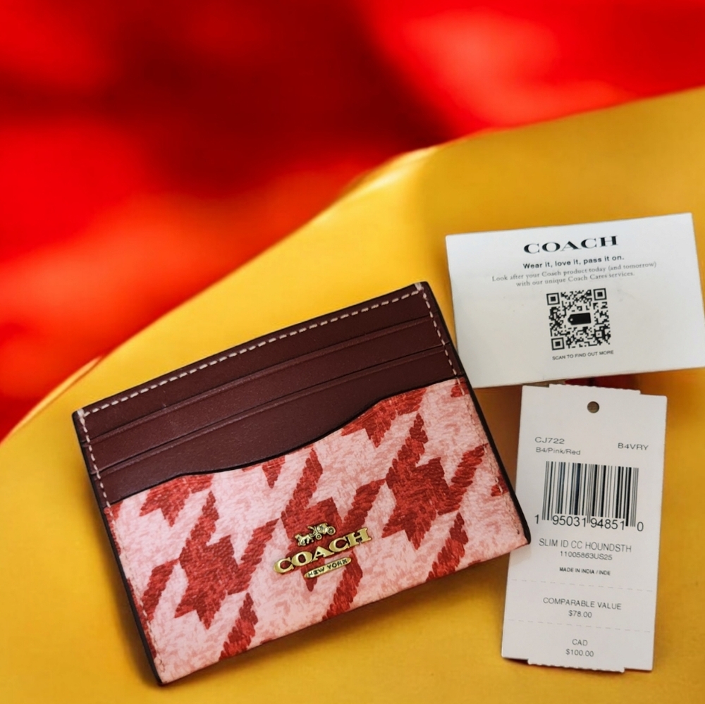 COACH Slim ID Card Holder With Houndstooth Print NWT